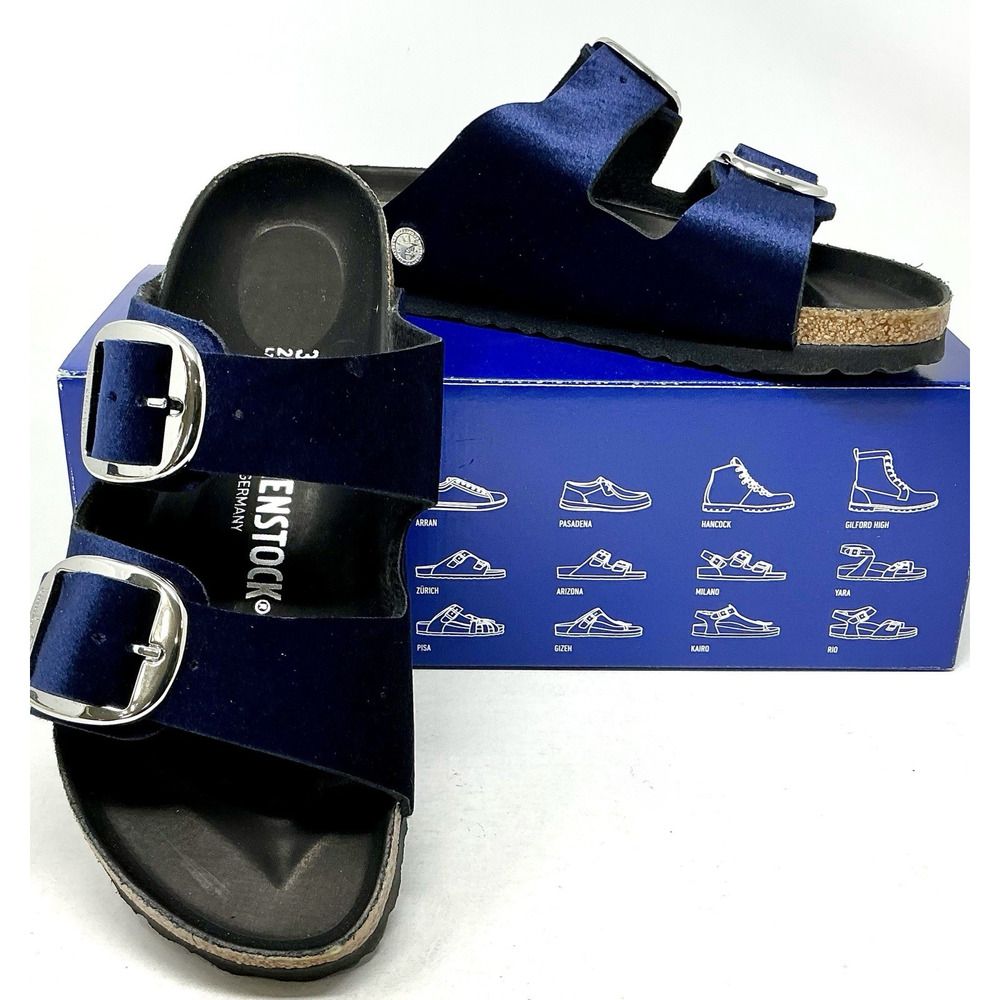 Birkenstock Arizona Big Buckle Midnight Blue Velvet Sandals EU 38 Ladies 7 NIB - Picture 2 of 10